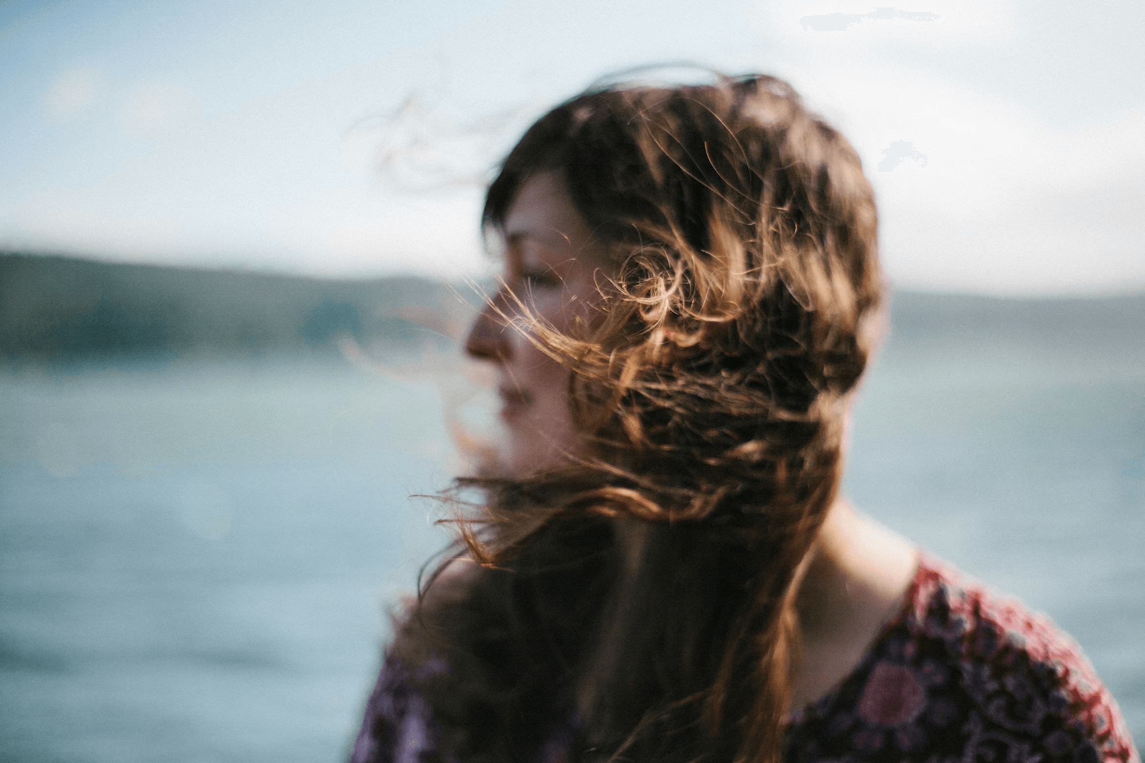 Windblown hair close up