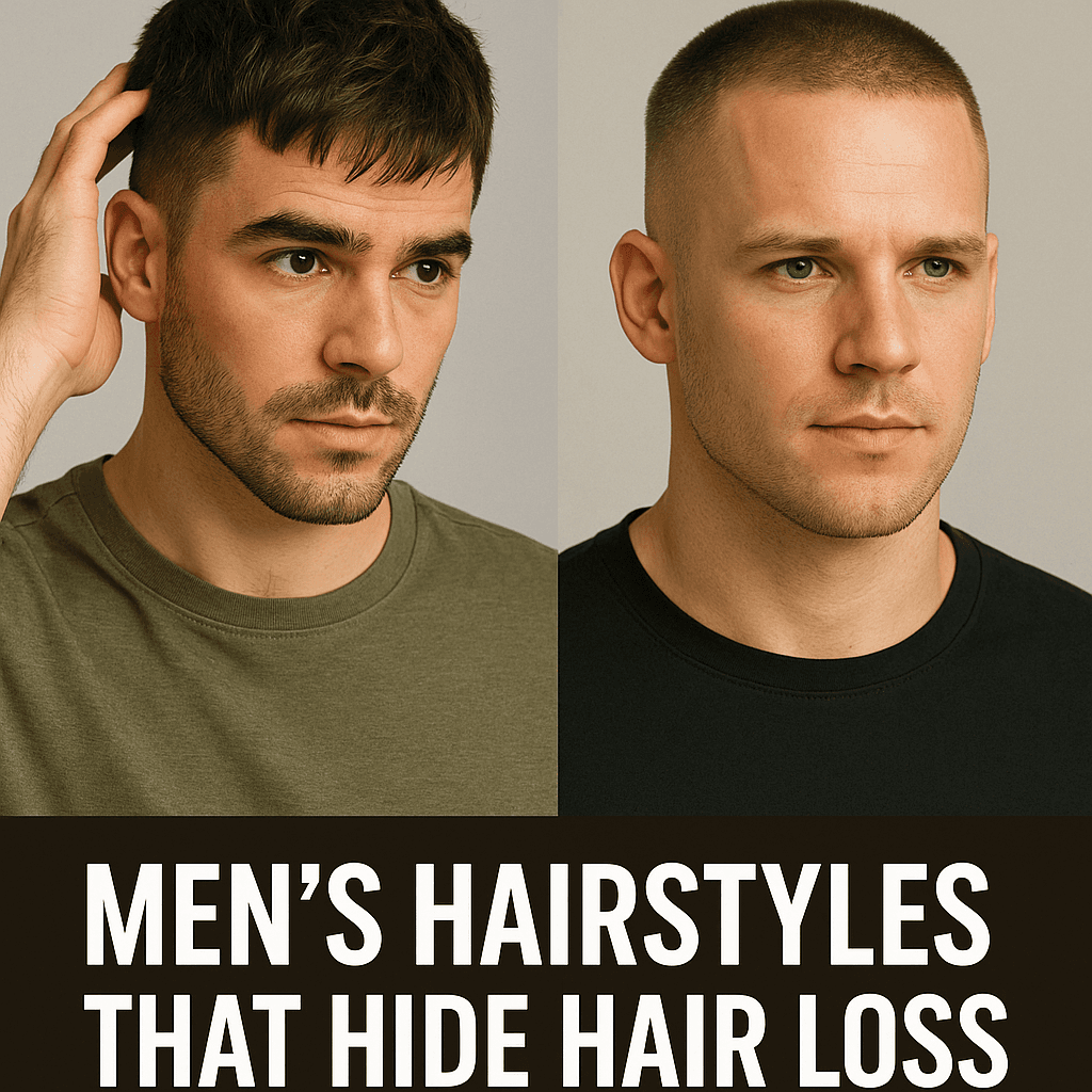 Examples of short textured and buzzed styles that reduce the look of thinning hair.\n
