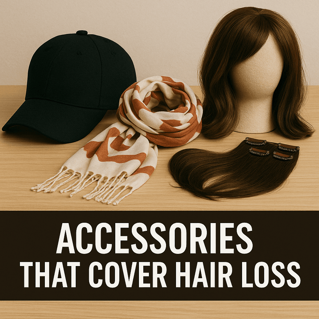 Hats, scarves, wigs, and extensions that provide instant coverage for thinning areas.