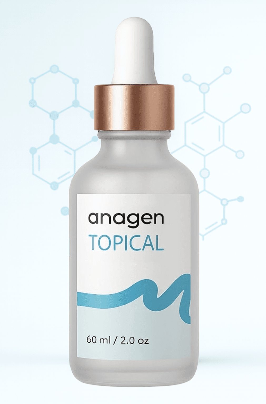 Clean product hero shot of the Growth Maxi bottle with subtle molecular graphics, representing its multi-pathway scientific approach to treating hair loss.