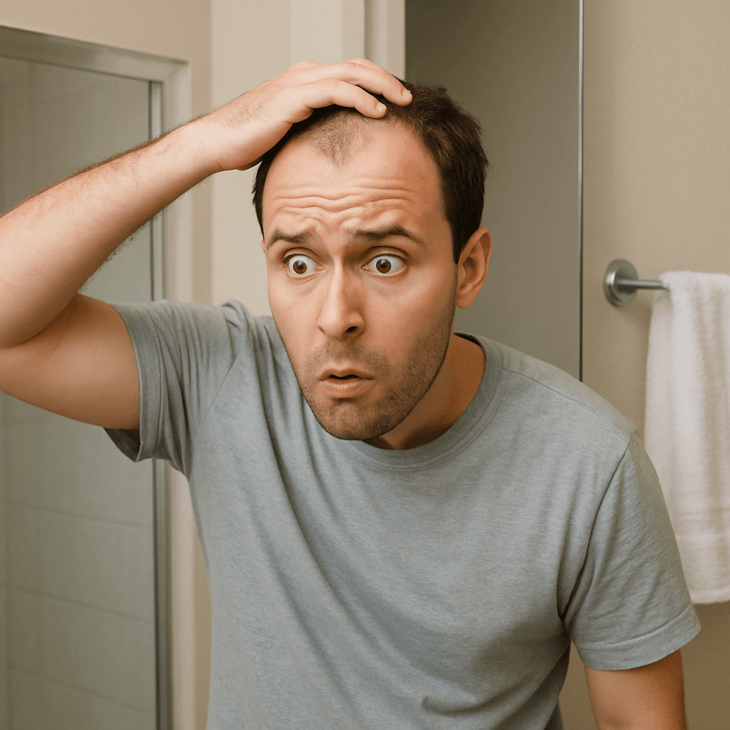 That awkward moment when the mirror seems to confirm what you’ve been dreading — thinning hair is hard to ignore.